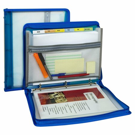 C-LINE PRODUCTS Zippered Binder w/ Expanding File, 2" Exp, 7 Sect, Letter, Bright Blue 48115